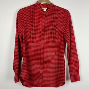 J.CREW Red Plaid Check Drapey Tuxedo Top Size XS